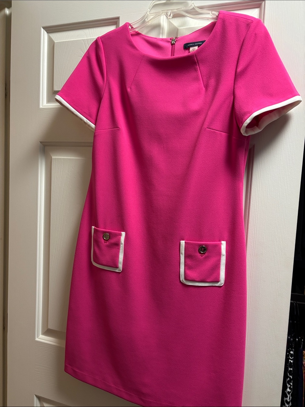 Tommy Hilfiger Vibrant Pink Short Sleeve Mini Dress with White Trim